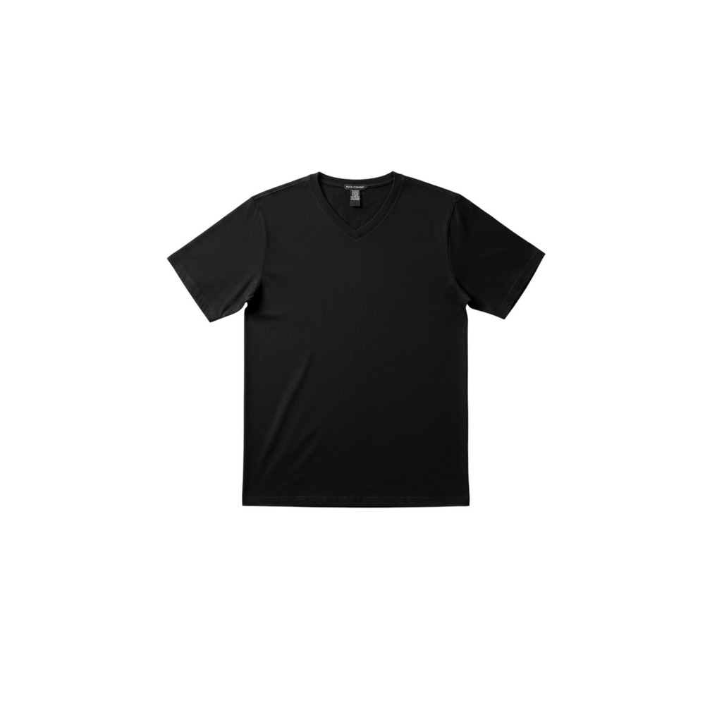 Kevoman Black 100% Silk 2-Ply Short Sleeve V-Neck T-Shirt Classic Minimalist Lg